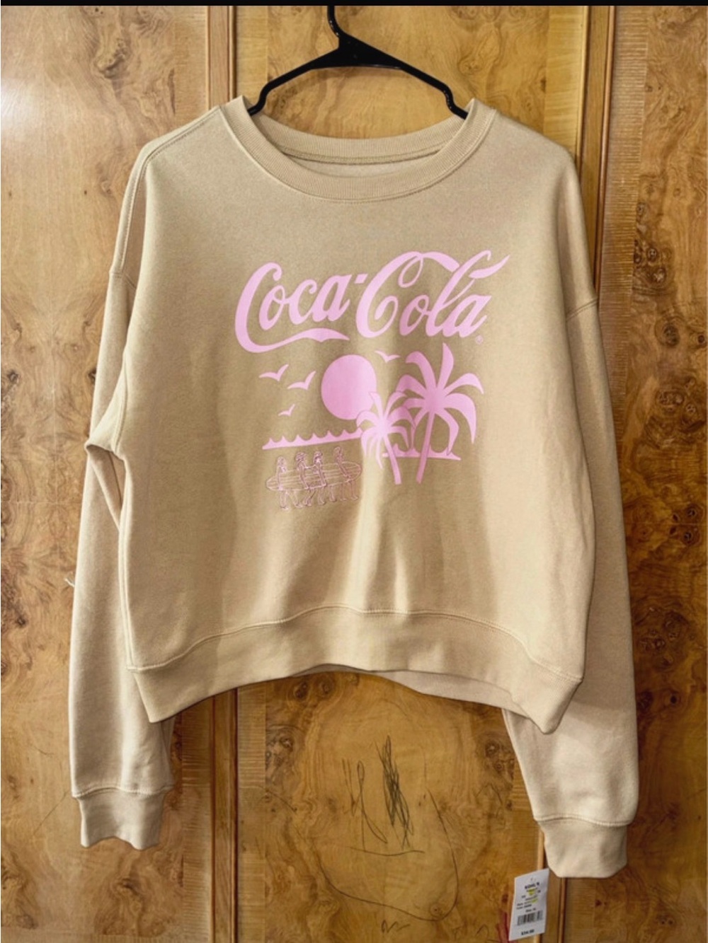 Coca Cola Beige Sweatshirt with Pink Coastal Logo size XL